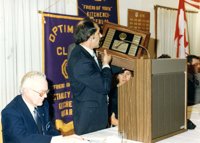 Nate Gingerich presenting the Stanley Park lectern (1984)